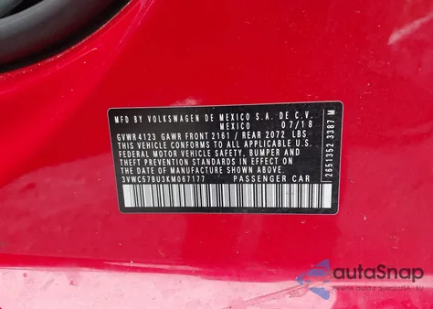 2019 Volkswagen Jetta S/Se/R-Line z USA, uszkodzony, nr VIN 3VWC57BU3KM067177